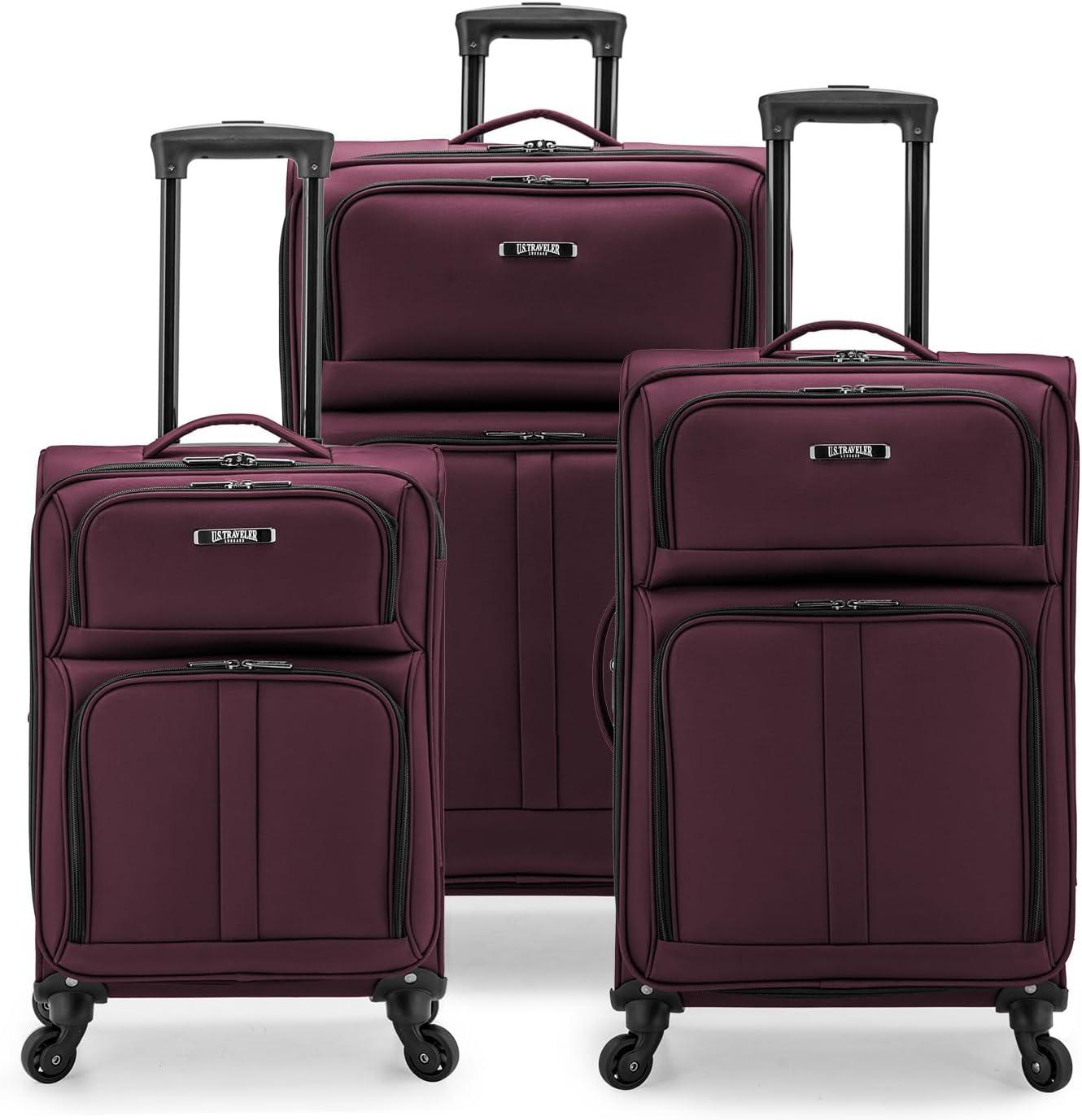 imageUS Traveler Anzio Softside Expandable Spinner Luggage Teal 3PIece Set 222630Burgundy