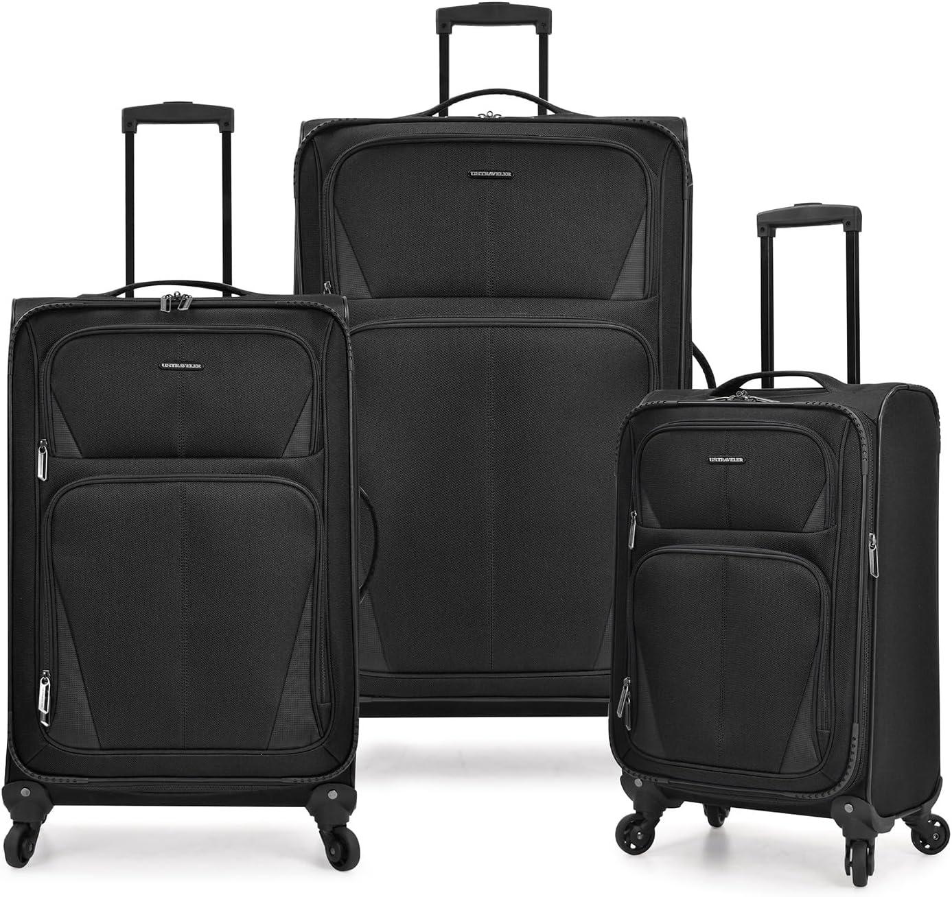 imageUS Traveler Aviron Bay Expandable Softside Luggage with Spinner Wheels Purple 3Piece SetBlack