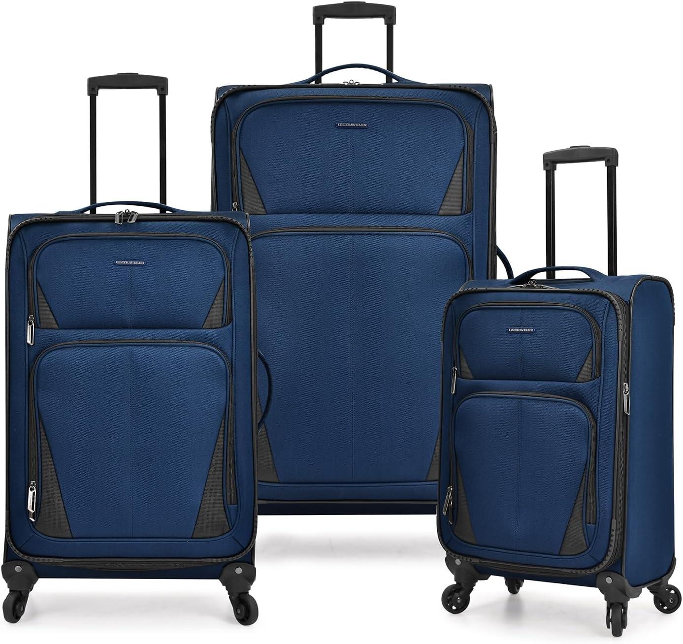 imageUS Traveler Aviron Bay Expandable Softside Luggage with Spinner Wheels Purple 3Piece SetNavy