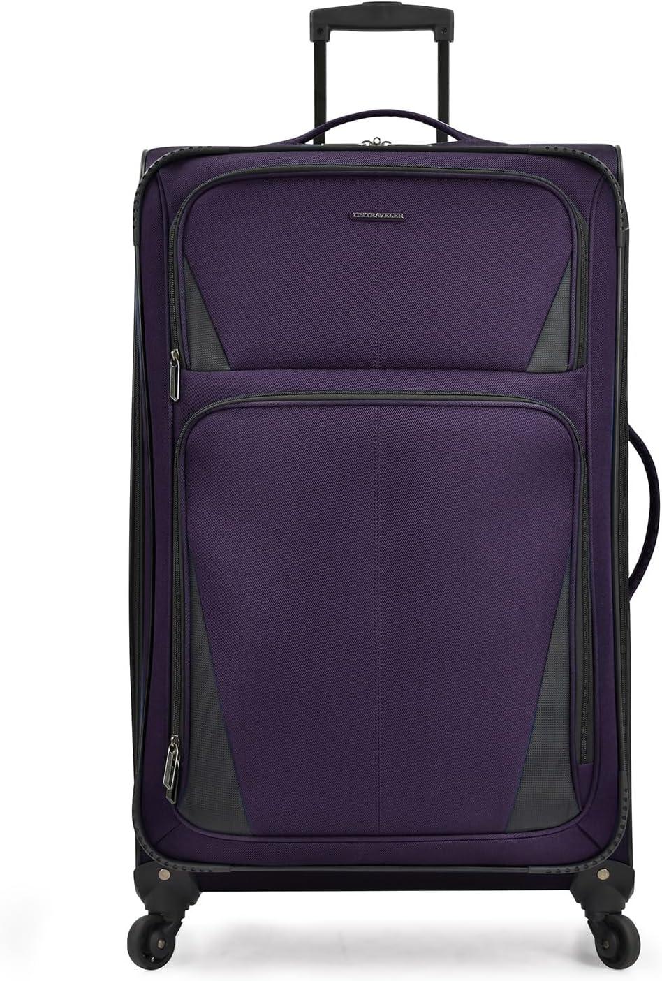 imageUS Traveler Aviron Bay Expandable Softside Luggage with Spinner Wheels Purple 3Piece SetPurple