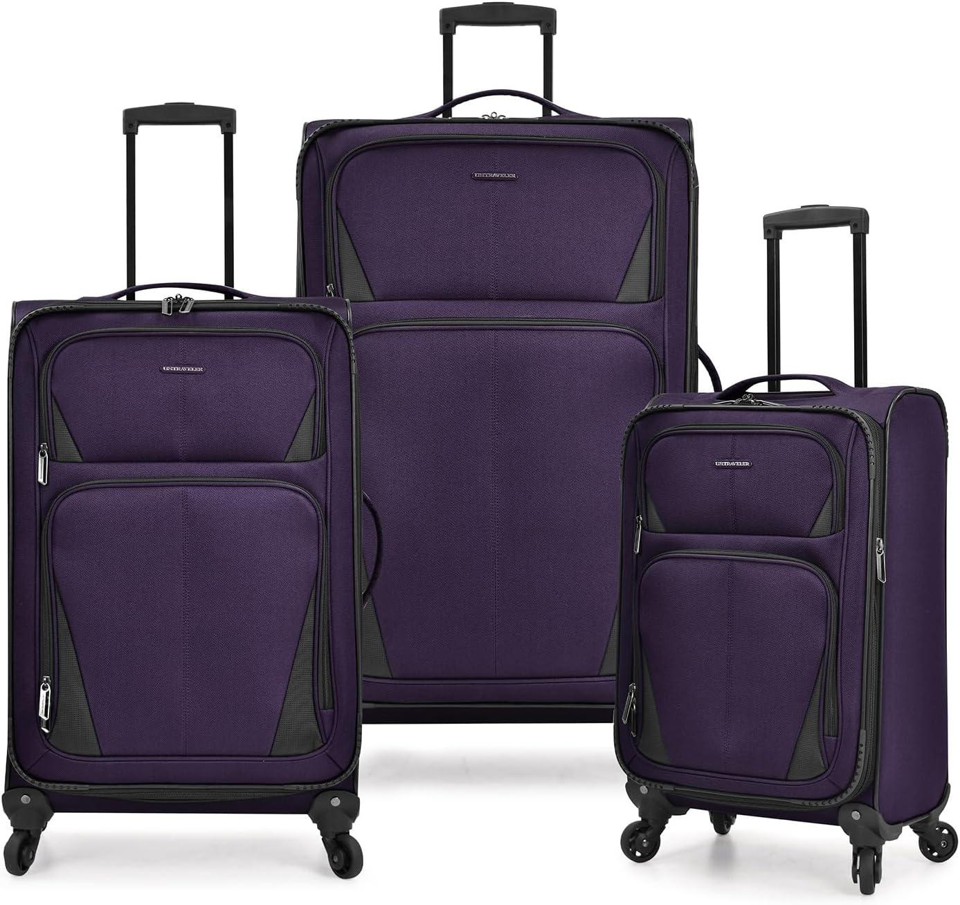 imageUS Traveler Aviron Bay Expandable Softside Luggage with Spinner Wheels Purple 3Piece SetPurple