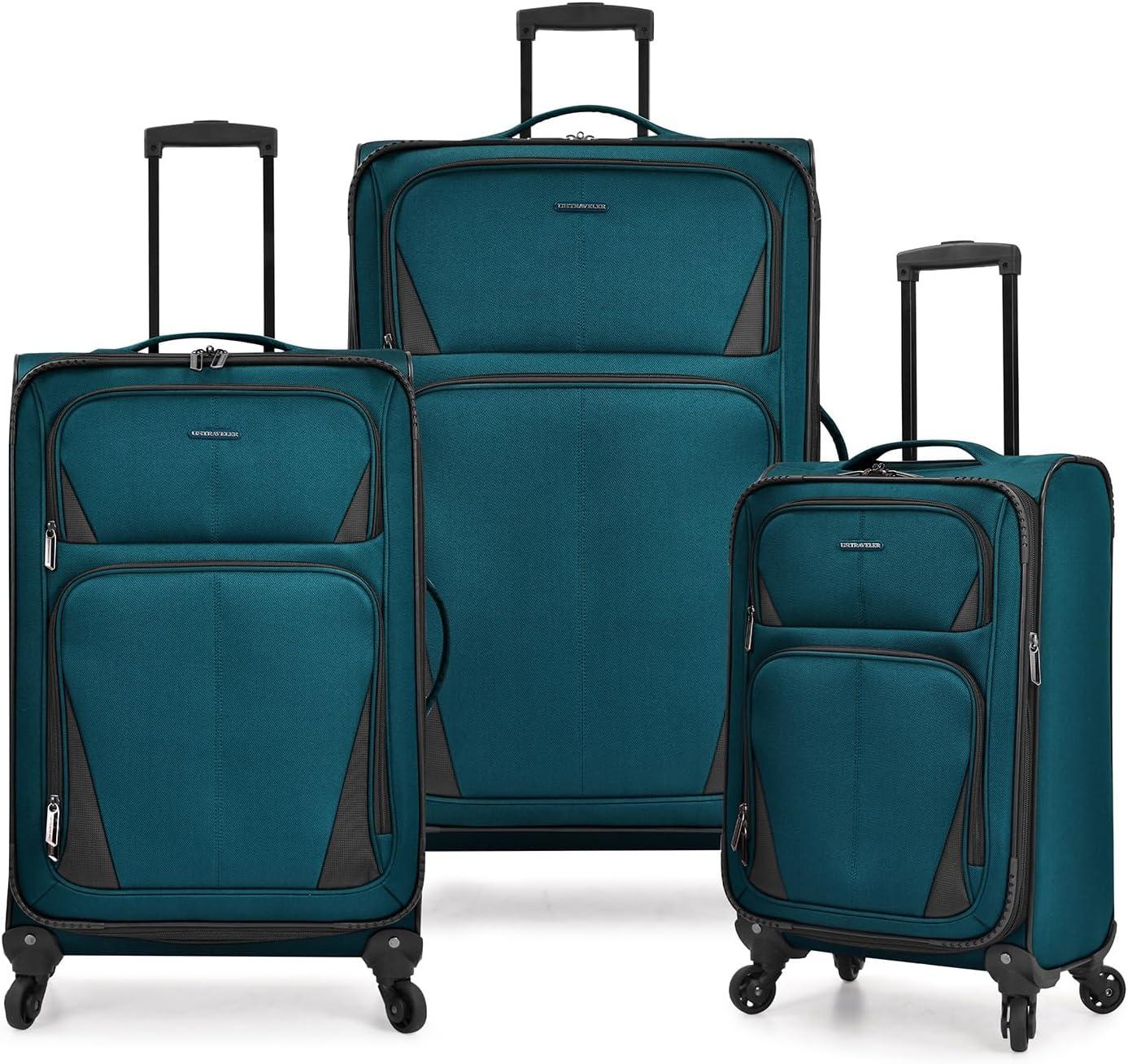 imageUS Traveler Aviron Bay Expandable Softside Luggage with Spinner Wheels Purple 3Piece SetTeal