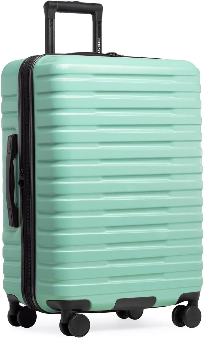 imageUS Traveler Boren Expandable Hardside Rugged Travel Luggage with 8 Spinner Wheels Rose Pink 2Piece SetMint