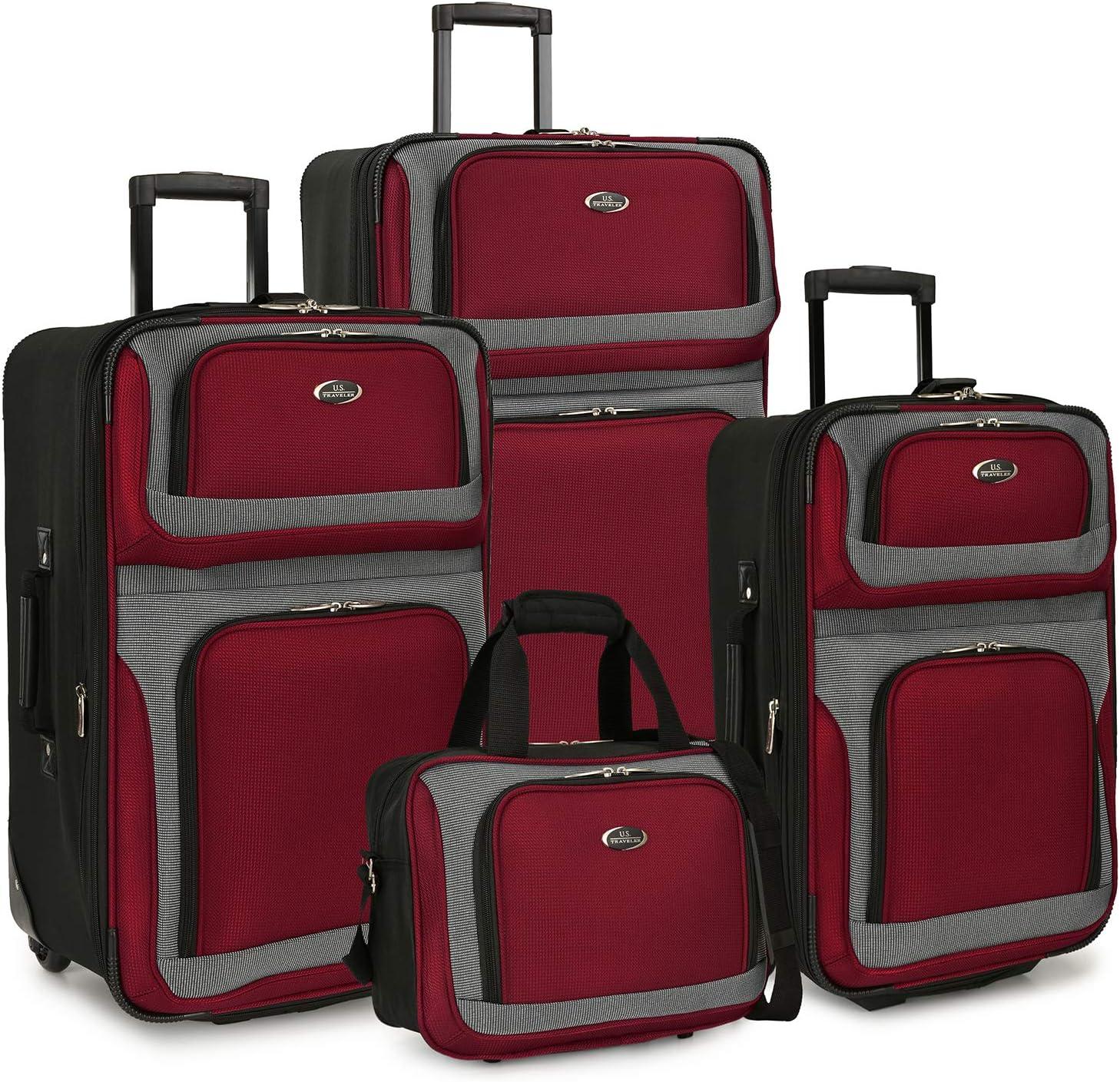 imageUS Traveler New Yorker Lightweight Expandable Rolling Luggage Gray 4Piece SetRed