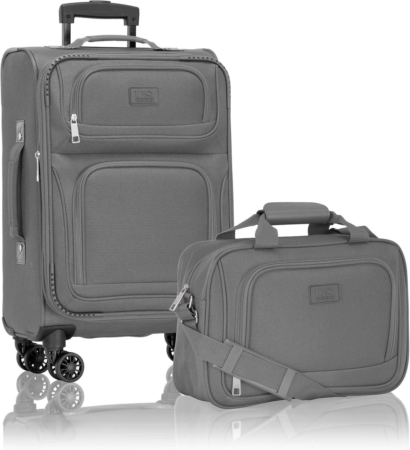 imageUS Traveler Rio Lightweight Softside Rolling Carryon Suitcase 4Wheel Set GreenLight Gray