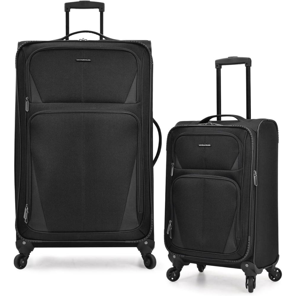 imageUS Traveler Aviron Bay Expandable Softside Luggage with Spinner Wheels Purple 3Piece SetBlack