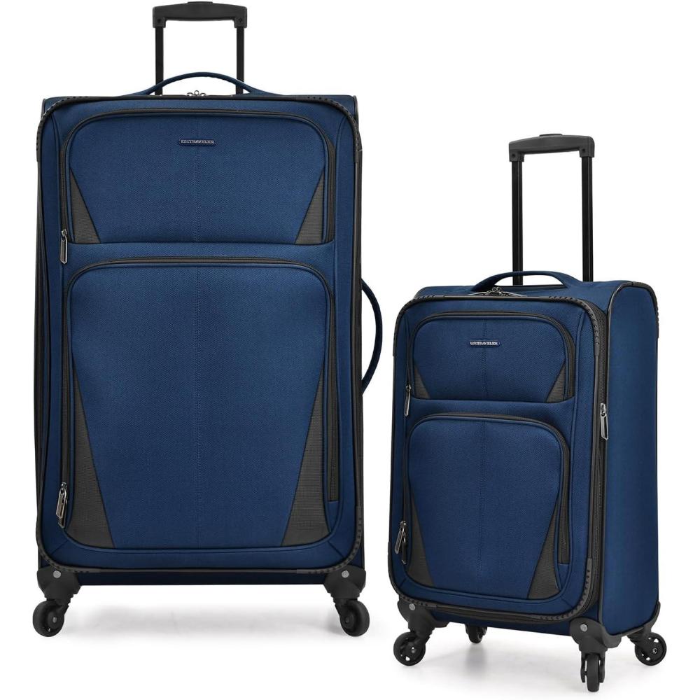 imageUS Traveler Aviron Bay Expandable Softside Luggage with Spinner Wheels Purple 3Piece SetNavy