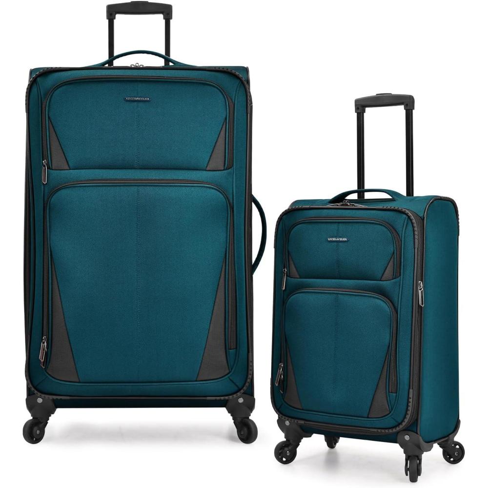 imageUS Traveler Aviron Bay Expandable Softside Luggage with Spinner Wheels Purple 3Piece SetTeal