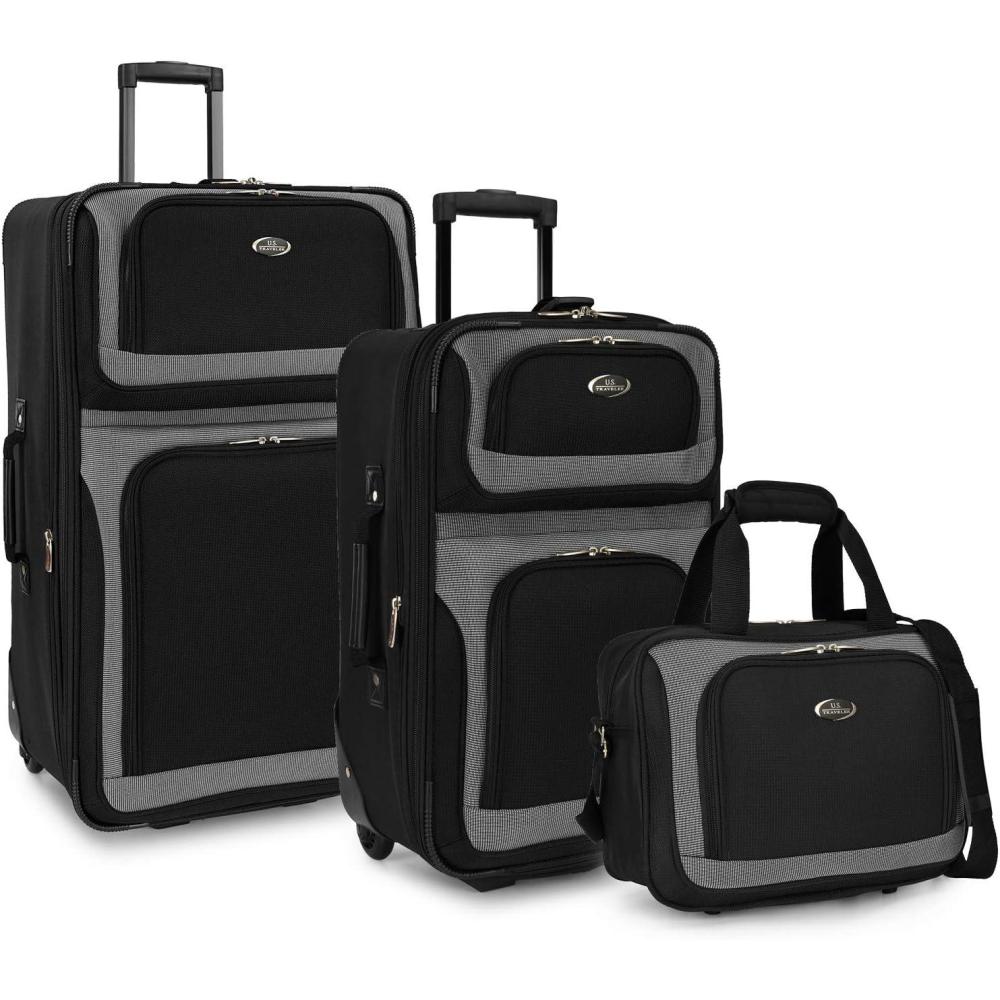 imageUS Traveler New Yorker Lightweight Expandable Rolling Luggage Gray 4Piece SetBlack