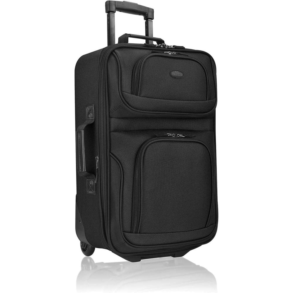 imageUS Traveler Rio Lightweight Softside Rolling Carryon Suitcase 4Wheel Set GreenBlack