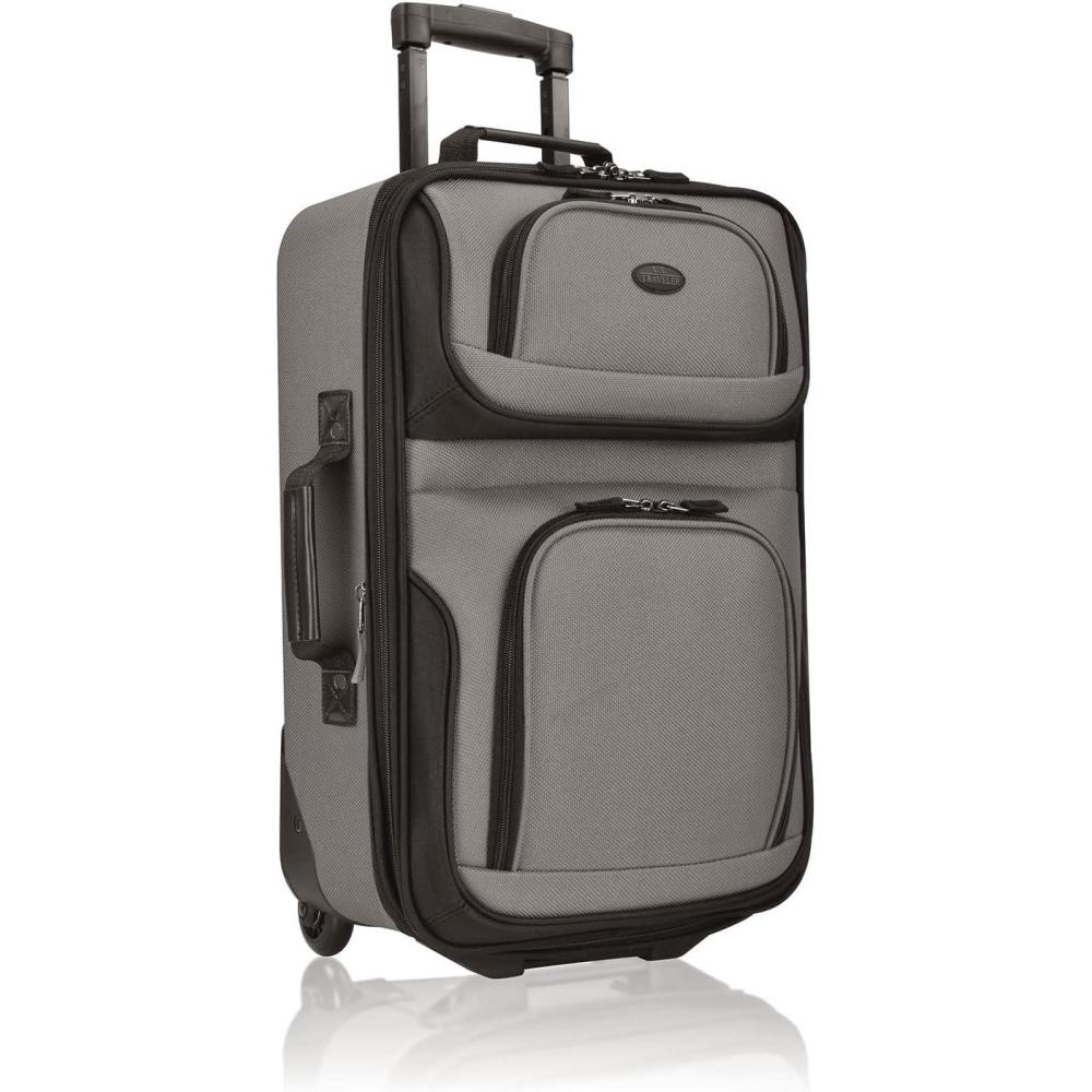 imageUS Traveler Rio Lightweight Softside Rolling Carryon Suitcase 4Wheel Set GreenGrey