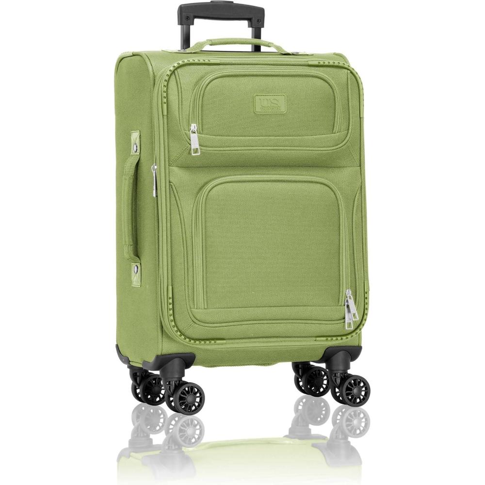 imageUS Traveler Rio Lightweight Softside Rolling Carryon Suitcase 4Wheel Set GreenLight Green