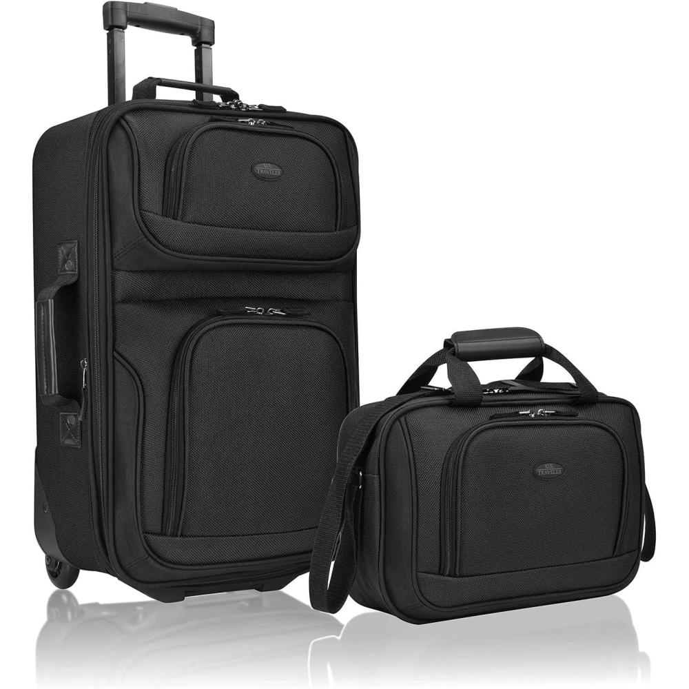 imageUS Traveler Rio Lightweight Softside Rolling Carryon Suitcase 4Wheel Set GreenNoir