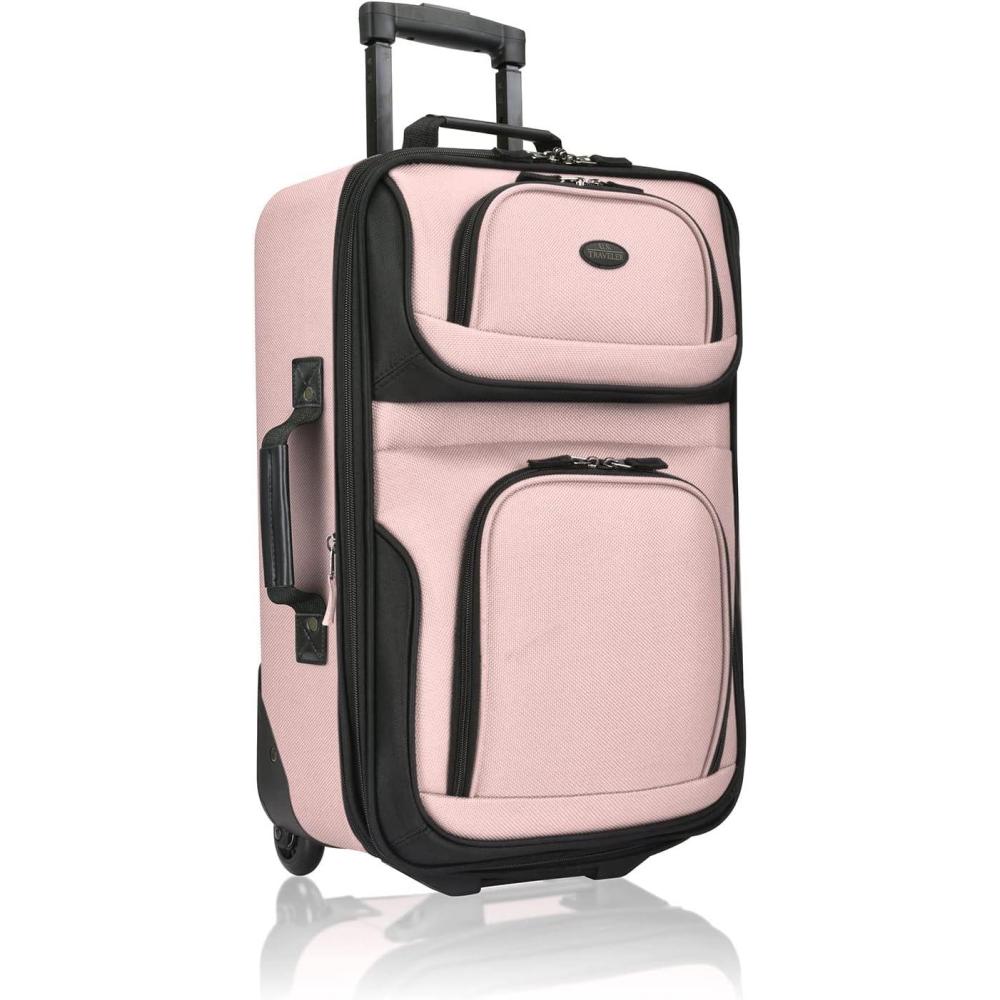 imageUS Traveler Rio Lightweight Softside Rolling Carryon Suitcase 4Wheel Set GreenPink