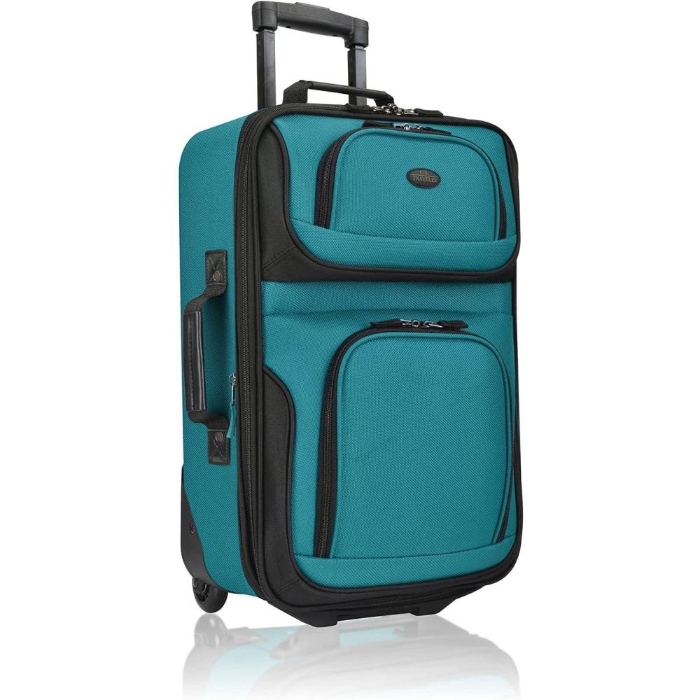 imageUS Traveler Rio Lightweight Softside Rolling Carryon Suitcase 4Wheel Set GreenTeal