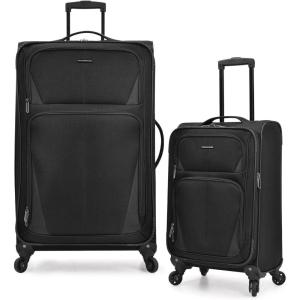U.S. Traveler Aviron Bay Expandable Softside Luggage with Spinner Wheels, Purple, 3-Piece Set(Black)