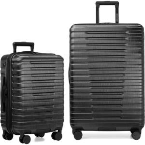 U.S. Traveler Boren Expandable Hardside Rugged Travel Luggage with 8 Spinner Wheels, Rose Pink, 2-Piece Set(Black)