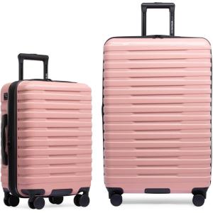 U.S. Traveler Boren Expandable Hardside Rugged Travel Luggage with 8 Spinner Wheels, Rose Pink, 2-Piece Set(Pink)