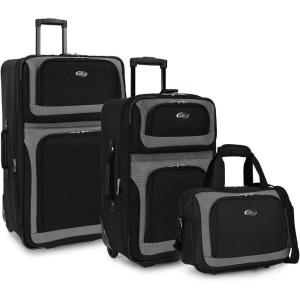 U.S. Traveler New Yorker Lightweight Expandable Rolling Luggage, Gray, 4-Piece Set(Black)