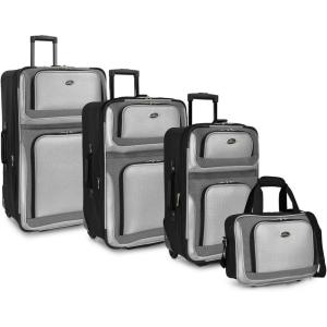 U.S. Traveler New Yorker Lightweight Expandable Rolling Luggage, Gray, 4-Piece Set(Gray 2.0)