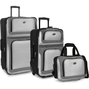 U.S. Traveler New Yorker Lightweight Expandable Rolling Luggage, Gray, 4-Piece Set(Gray)