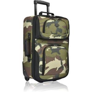 U.S. Traveler Rio Lightweight Softside Rolling Carry-on Suitcase, 4-Wheel Set, Green(Camouflage)