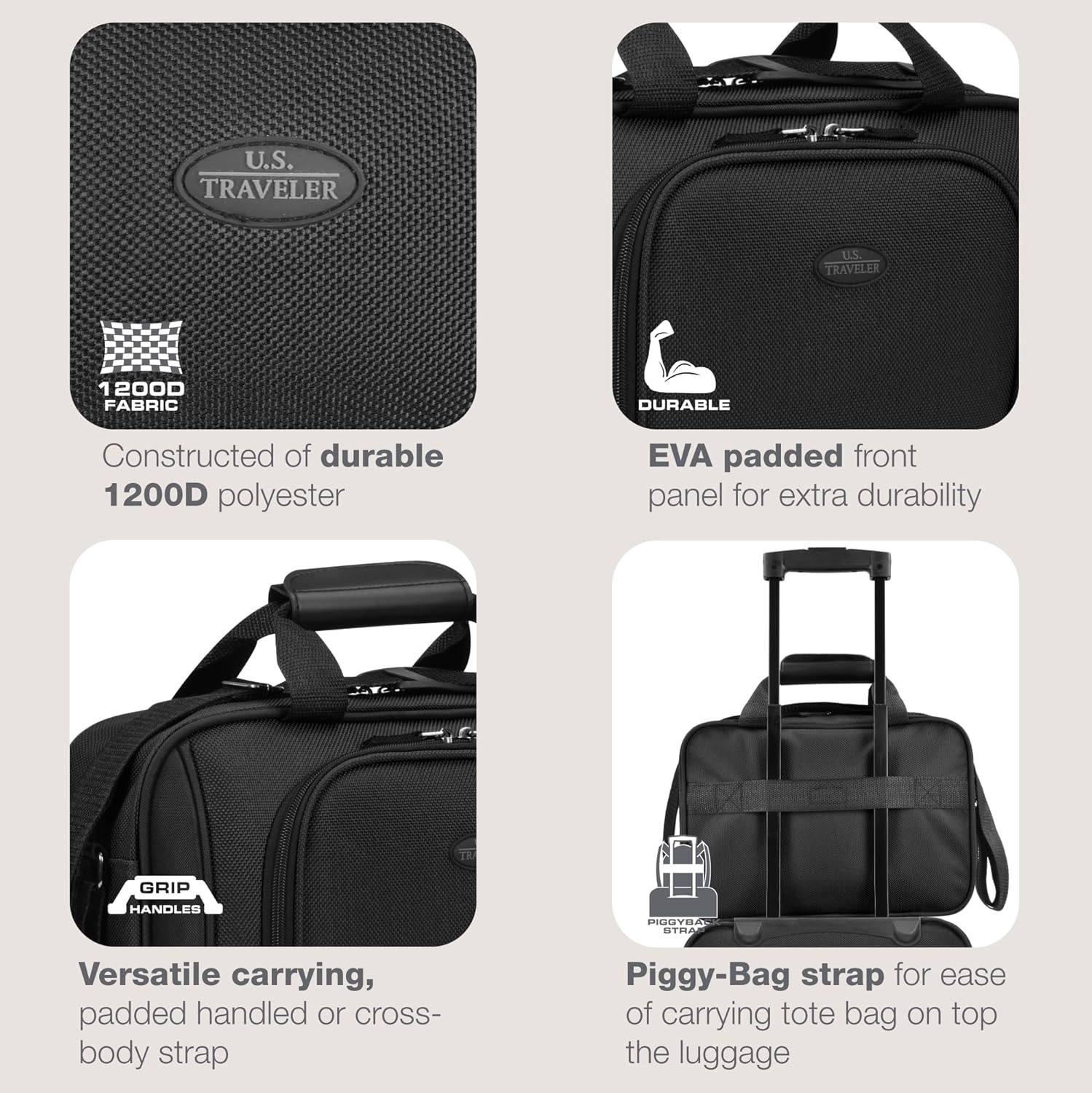 image:imageUS Traveler Rio 14 Travel Tote Bag Lightweight 1200D CarryOn Bag for Women amp MenBlack