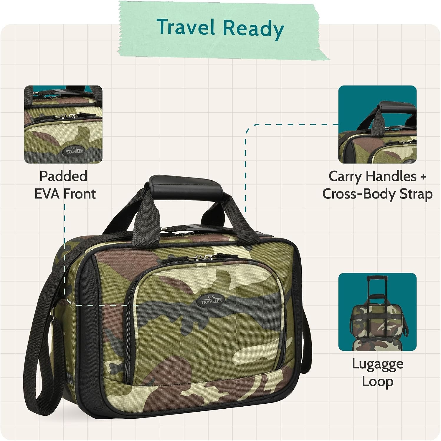 image:imageUS Traveler Rio 14 Travel Tote Bag Lightweight 1200D CarryOn Bag for Women amp MenCamo