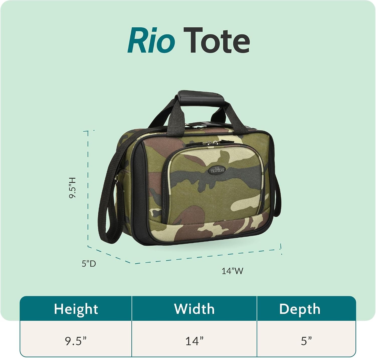 image:imageUS Traveler Rio 14 Travel Tote Bag Lightweight 1200D CarryOn Bag for Women amp MenCamo
