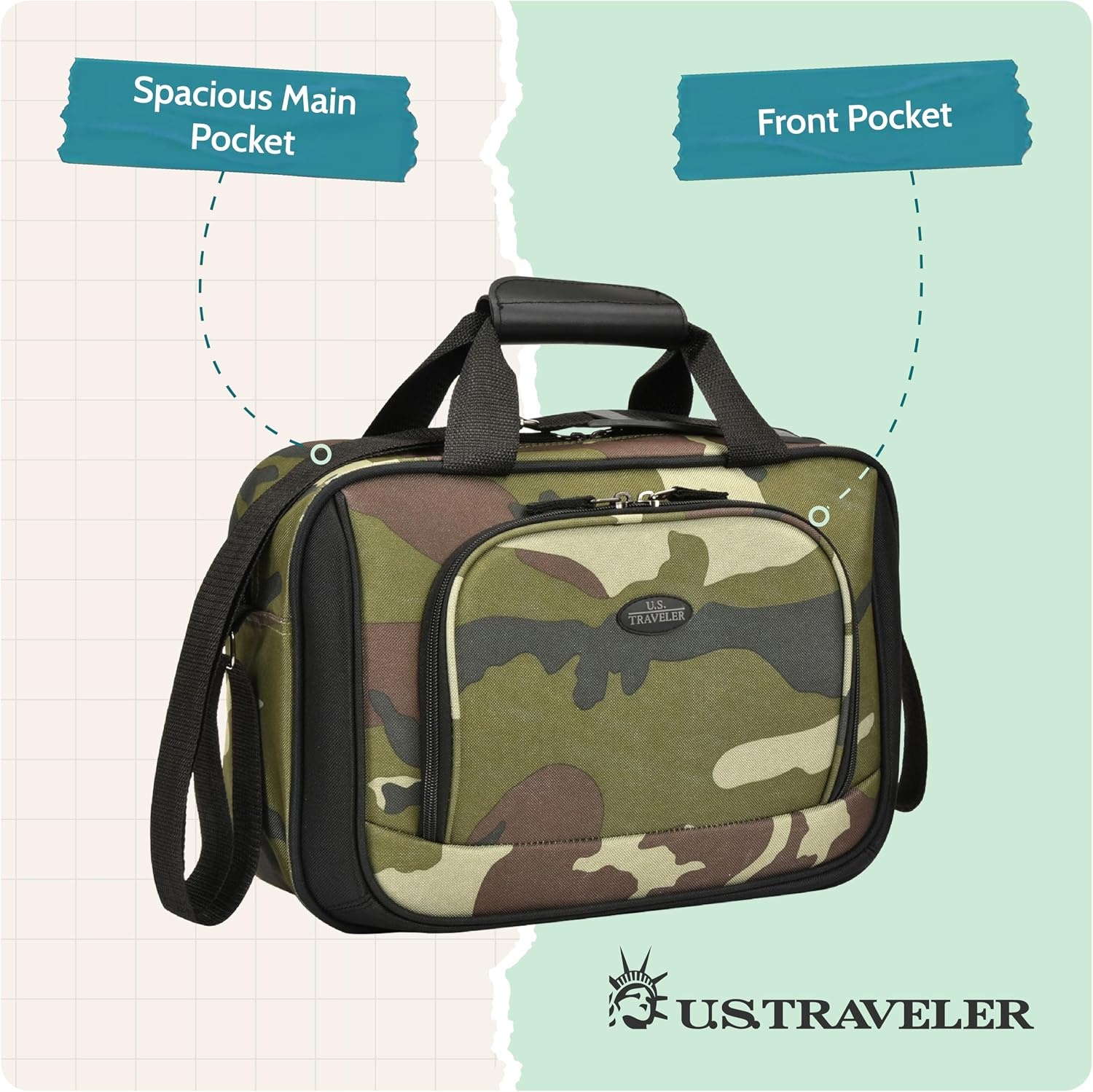 image:imageUS Traveler Rio 14 Travel Tote Bag Lightweight 1200D CarryOn Bag for Women amp MenCamo