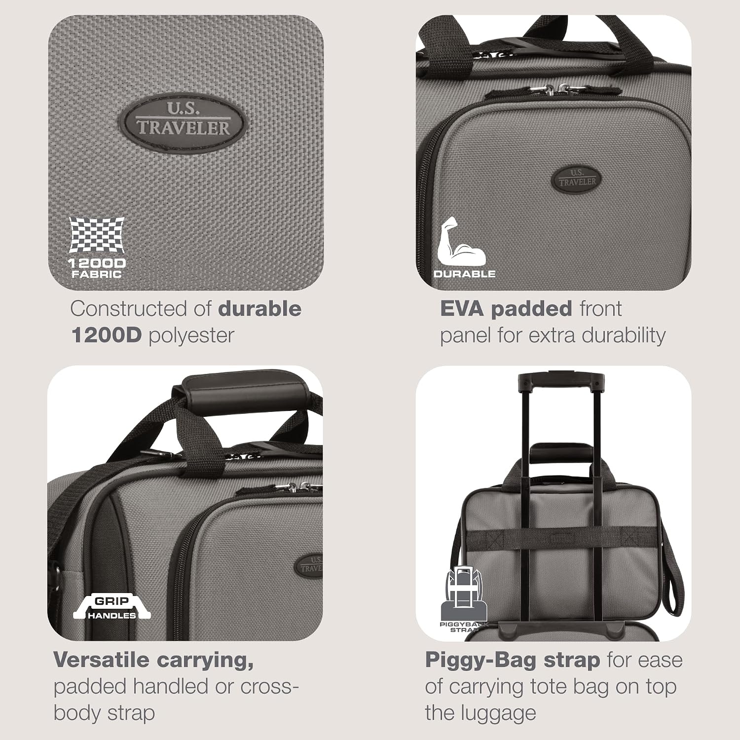 image:imageUS Traveler Rio 14 Travel Tote Bag Lightweight 1200D CarryOn Bag for Women amp MenGray