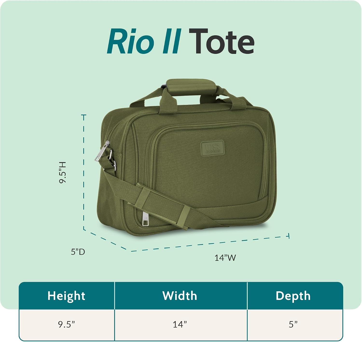 image:imageUS Traveler Rio 14 Travel Tote Bag Lightweight 1200D CarryOn Bag for Women amp MenGreen
