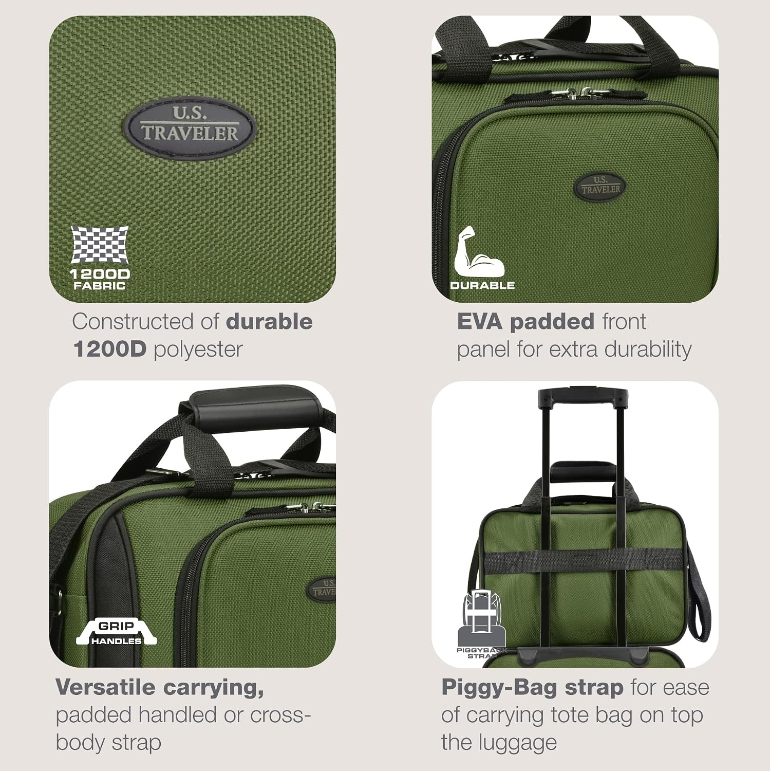 image:imageUS Traveler Rio 14 Travel Tote Bag Lightweight 1200D CarryOn Bag for Women amp MenGreen