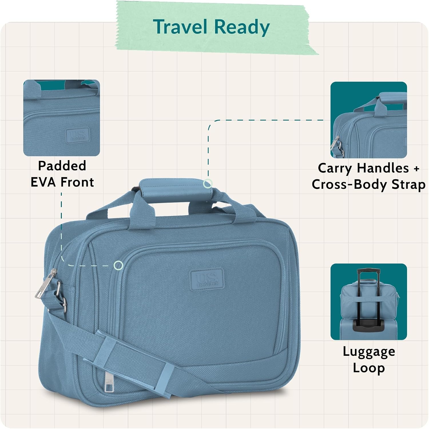 image:imageUS Traveler Rio 14 Travel Tote Bag Lightweight 1200D CarryOn Bag for Women amp MenLight Blue