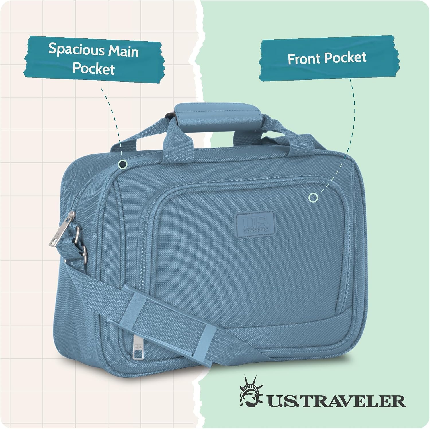 image:imageUS Traveler Rio 14 Travel Tote Bag Lightweight 1200D CarryOn Bag for Women amp MenLight Blue