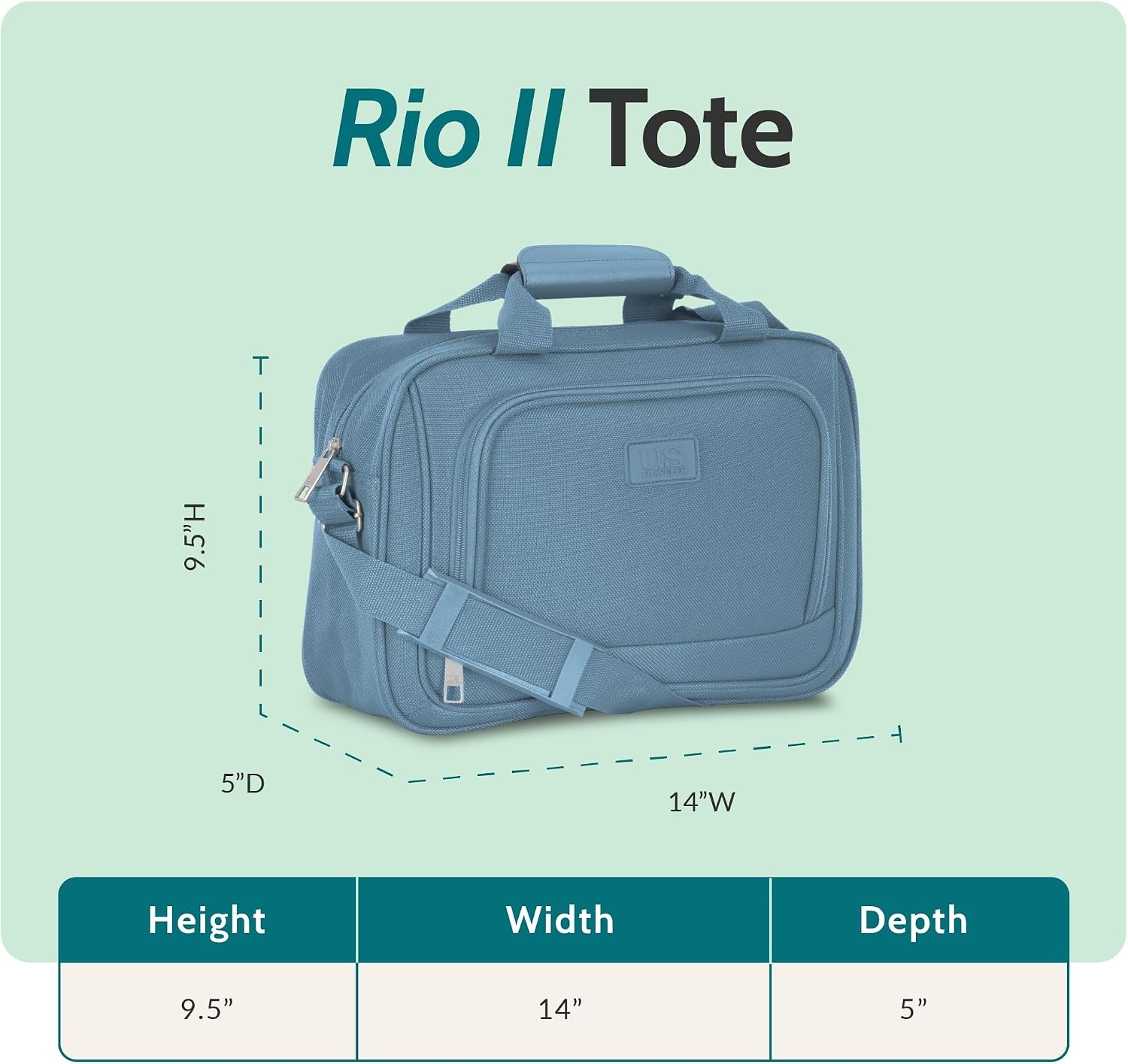 image:imageUS Traveler Rio 14 Travel Tote Bag Lightweight 1200D CarryOn Bag for Women amp MenLight Blue