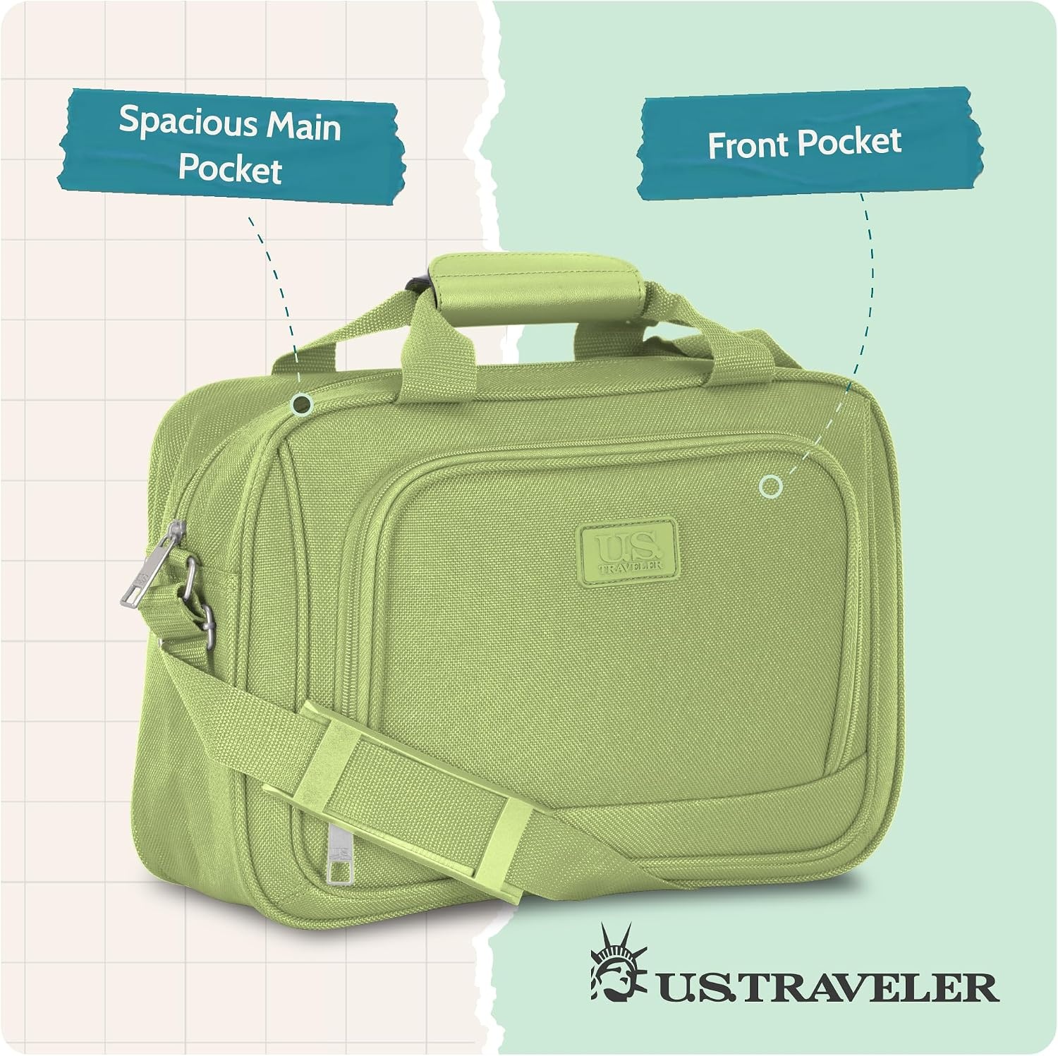 image:imageUS Traveler Rio 14 Travel Tote Bag Lightweight 1200D CarryOn Bag for Women amp MenLight Green
