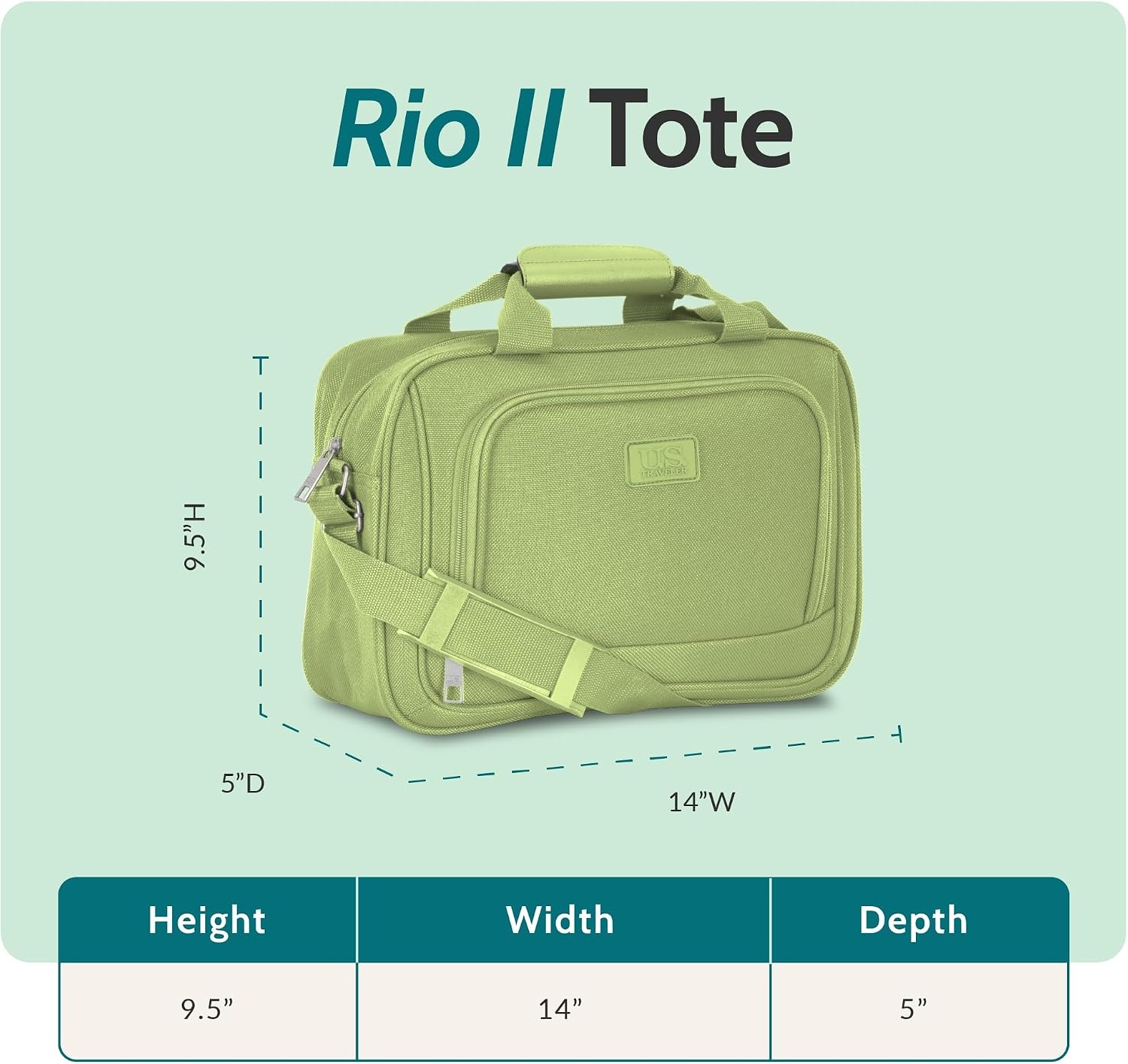 image:imageUS Traveler Rio 14 Travel Tote Bag Lightweight 1200D CarryOn Bag for Women amp MenLight Green