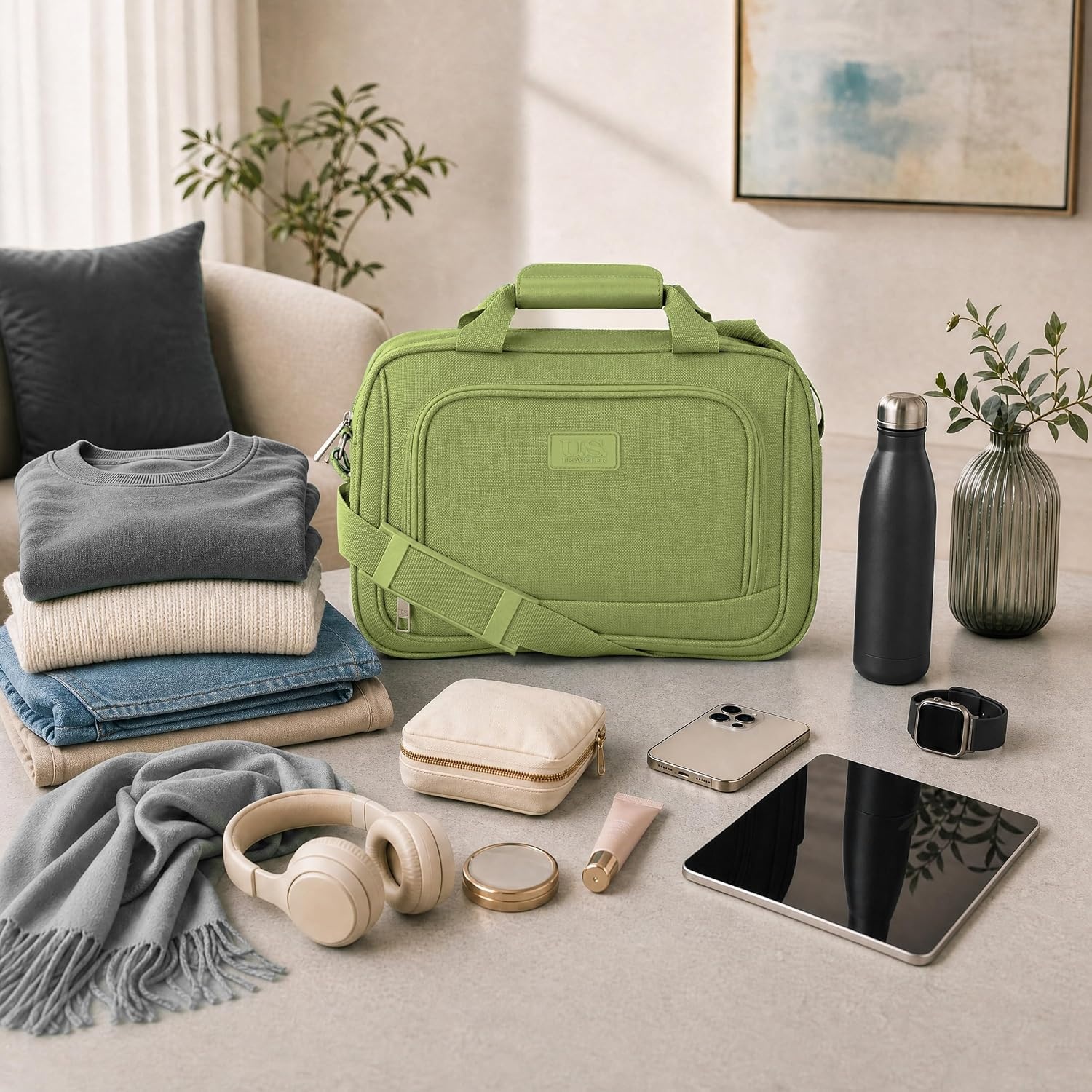image:imageUS Traveler Rio 14 Travel Tote Bag Lightweight 1200D CarryOn Bag for Women amp MenLight Green