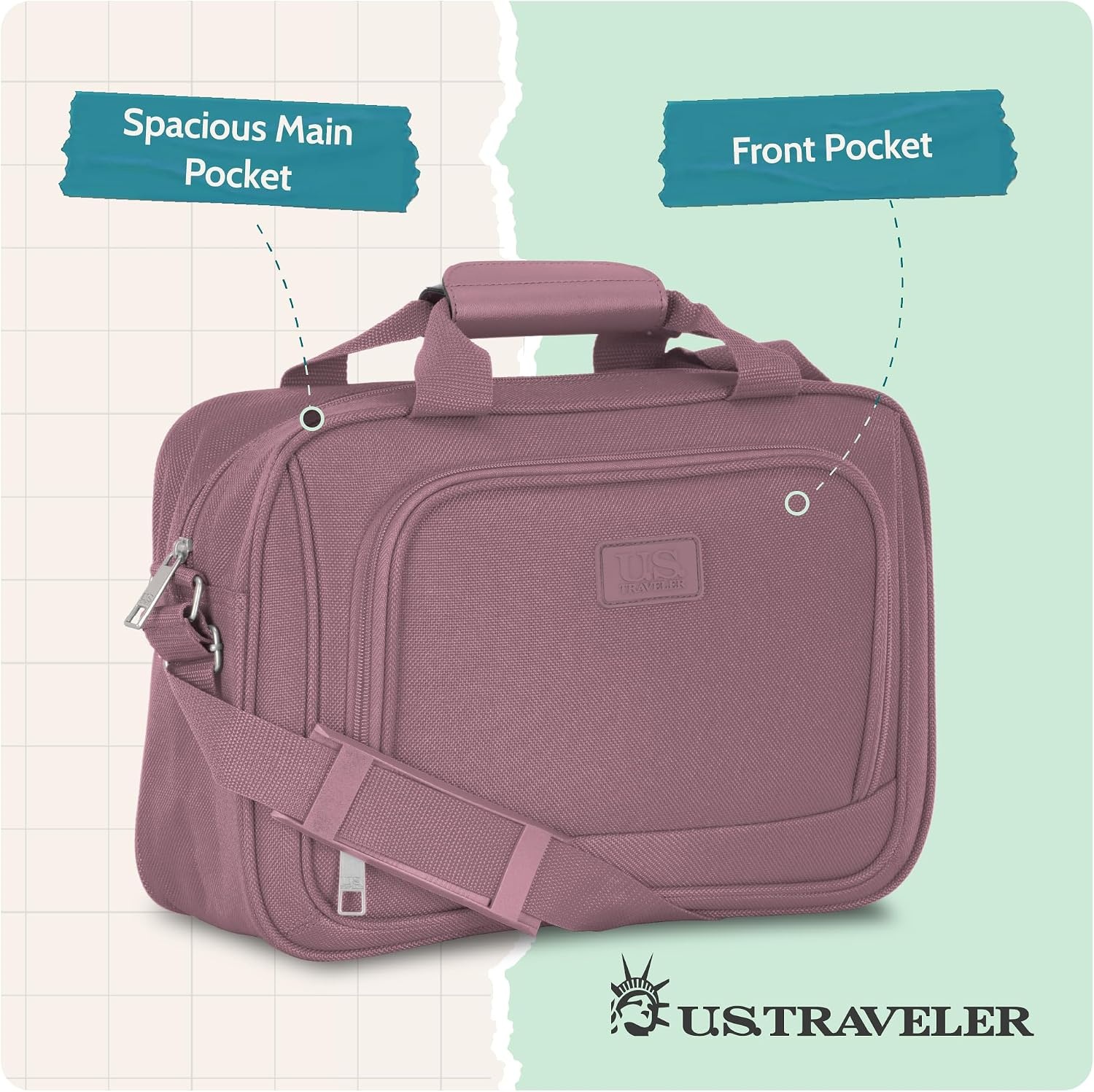 image:imageUS Traveler Rio 14 Travel Tote Bag Lightweight 1200D CarryOn Bag for Women amp MenMauve