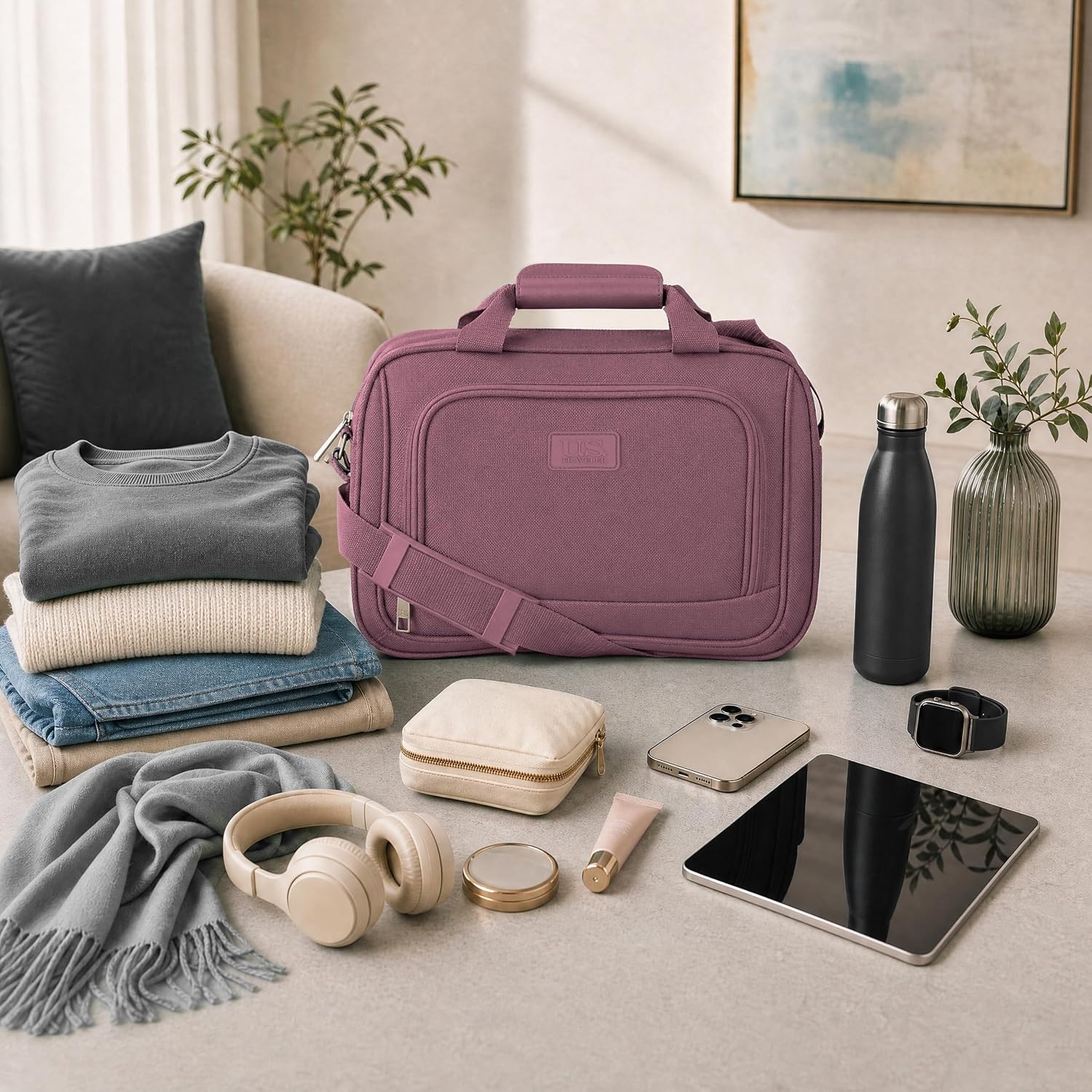 image:imageUS Traveler Rio 14 Travel Tote Bag Lightweight 1200D CarryOn Bag for Women amp MenMauve