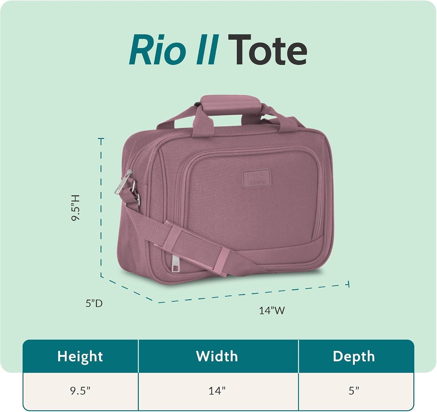 image:imageUS Traveler Rio 14 Travel Tote Bag Lightweight 1200D CarryOn Bag for Women amp MenMauve