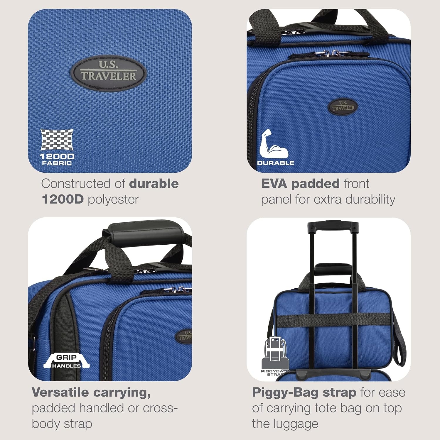 image:imageUS Traveler Rio 14 Travel Tote Bag Lightweight 1200D CarryOn Bag for Women amp MenNavy