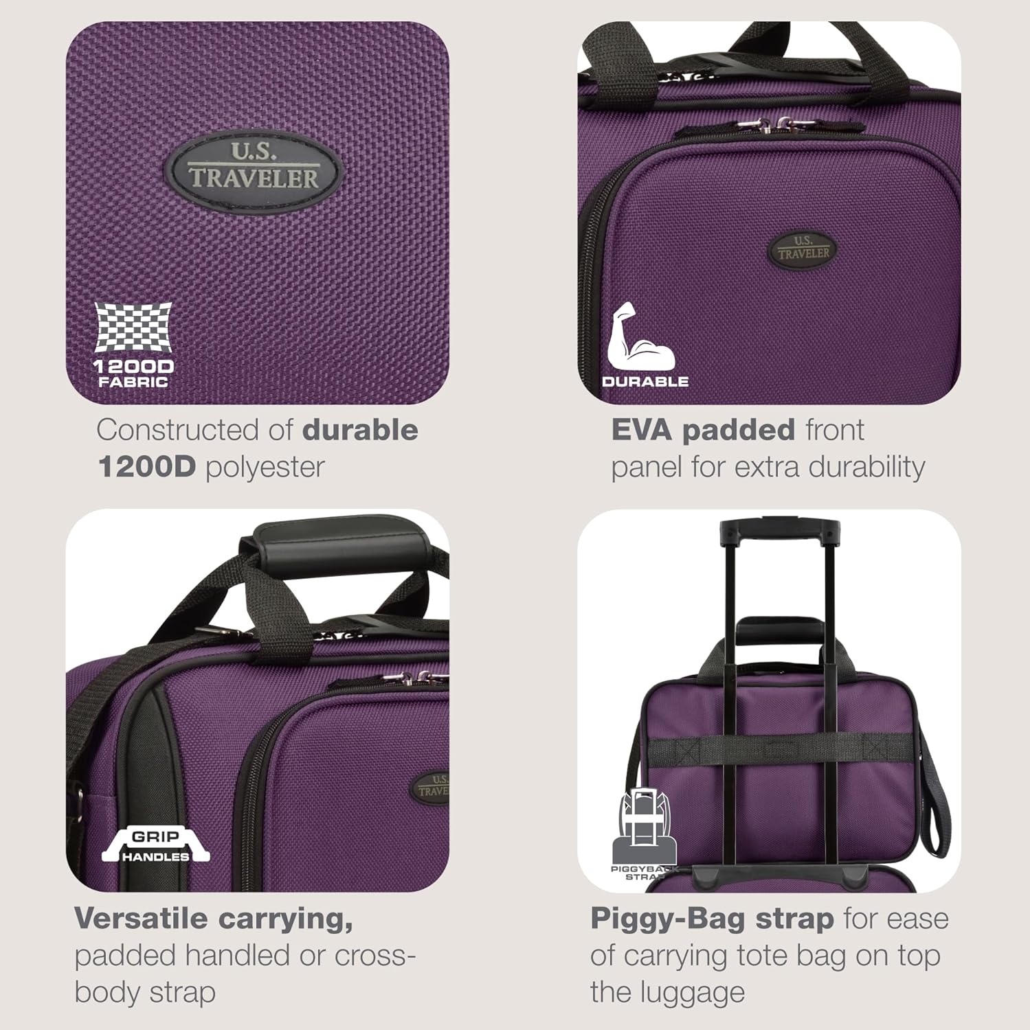 image:imageUS Traveler Rio 14 Travel Tote Bag Lightweight 1200D CarryOn Bag for Women amp MenPurple