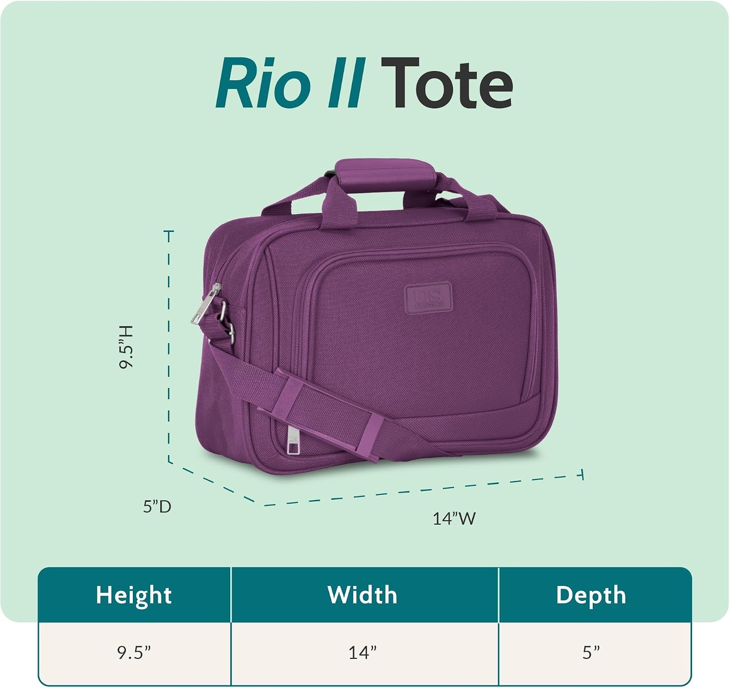 image:imageUS Traveler Rio 14 Travel Tote Bag Lightweight 1200D CarryOn Bag for Women amp MenPurple