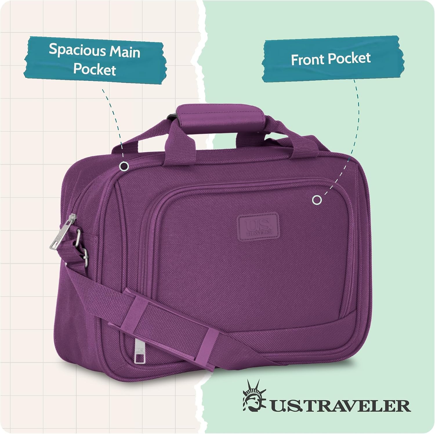 image:imageUS Traveler Rio 14 Travel Tote Bag Lightweight 1200D CarryOn Bag for Women amp MenPurple