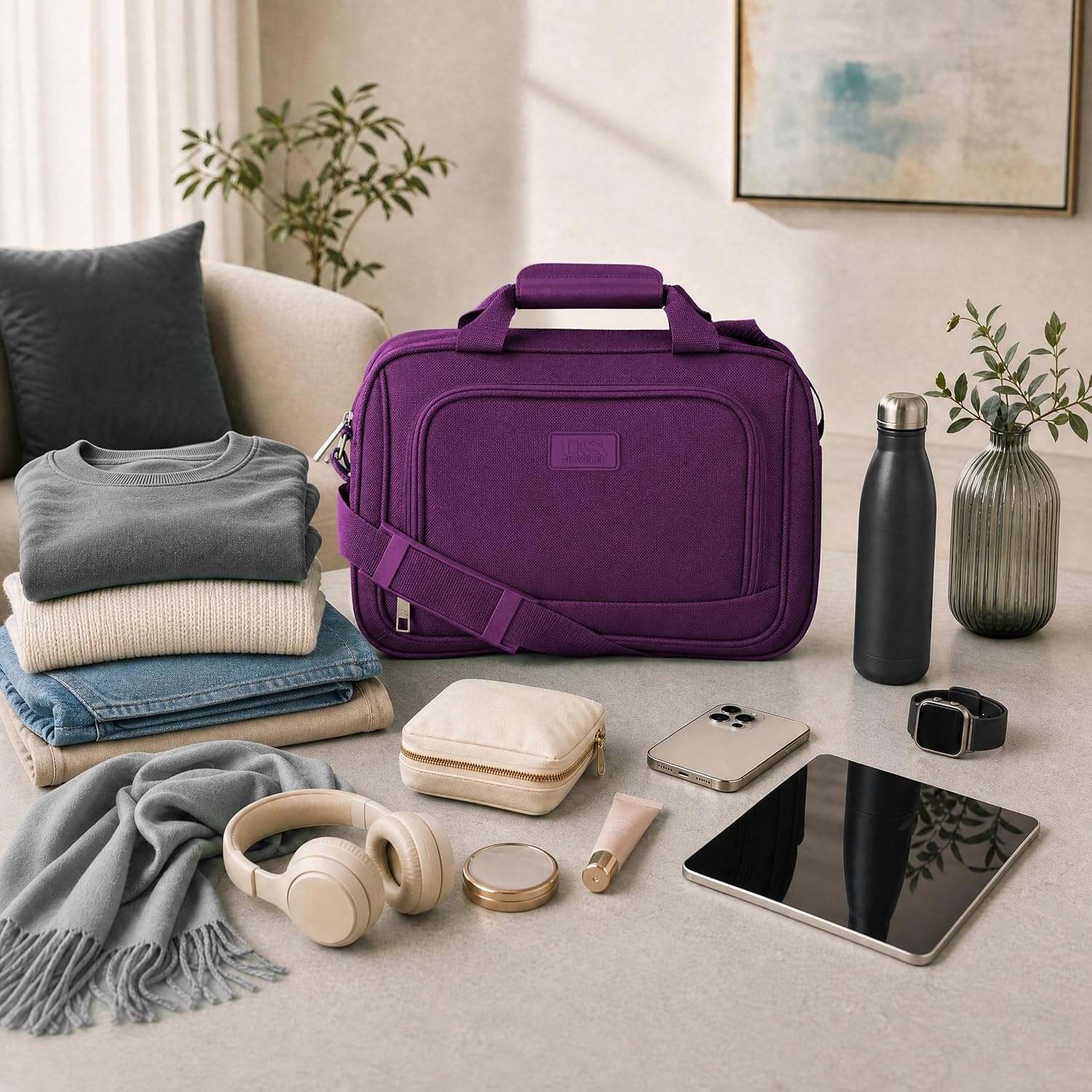 image:imageUS Traveler Rio 14 Travel Tote Bag Lightweight 1200D CarryOn Bag for Women amp MenPurple