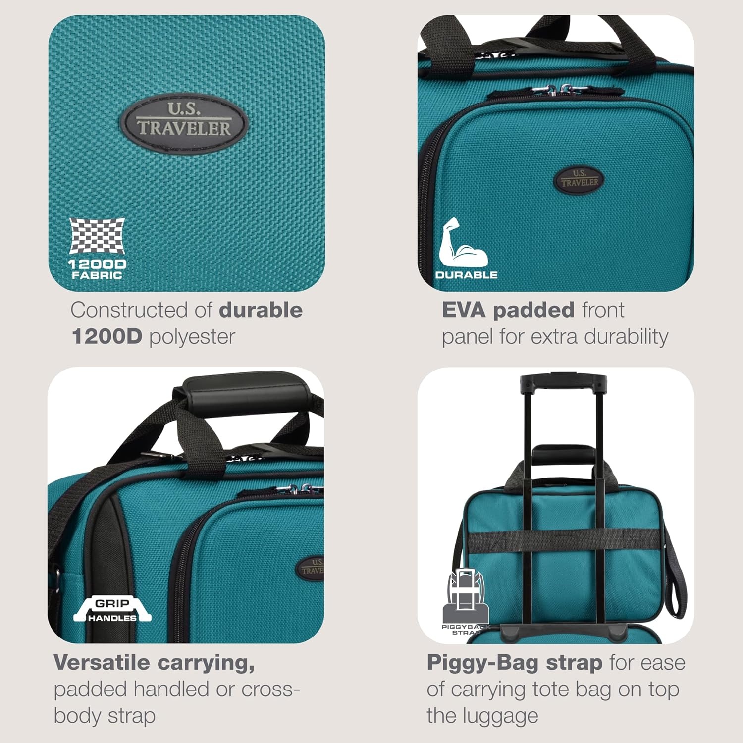 image:imageUS Traveler Rio 14 Travel Tote Bag Lightweight 1200D CarryOn Bag for Women amp MenTeal
