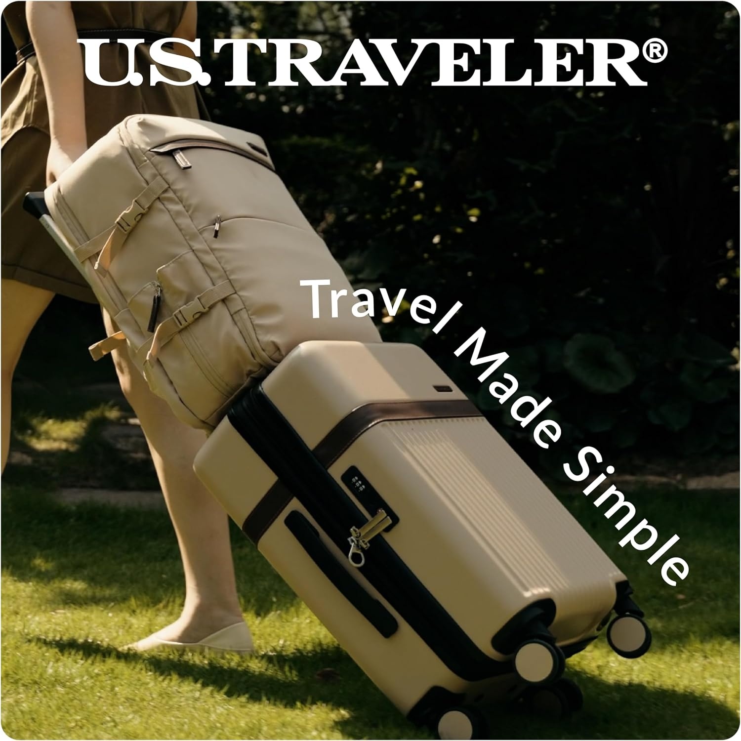 image:imageUS Traveler Vista Way 3Piece Travel Set 21Inch Carryon Hardside with TSA Lock 18Inch Travel Backpack with Laptop Sleeve Toiletry Bag GreenBeige
