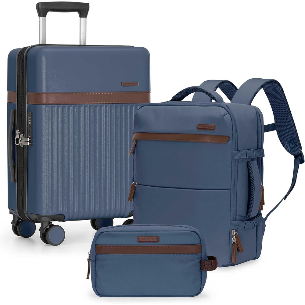 image:imageUS Traveler Vista Way 3Piece Travel Set 21Inch Carryon Hardside with TSA Lock 18Inch Travel Backpack with Laptop Sleeve Toiletry Bag GreenNavy